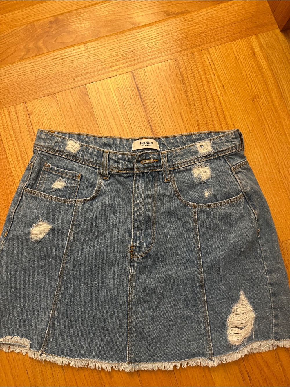 Forever 21 Distressed Light Blue Denim Mini Skirt